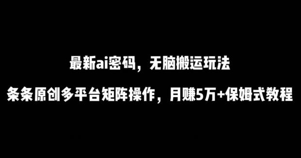 最新ai流量密码，傻瓜式搬运玩法，条条原创，多平台矩阵操作，月赚5万+保姆式教程【揭秘】-梦清网创
