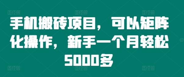 手机搬砖项目，可以矩阵化操作，新手一个月轻松5000多-梦清网创