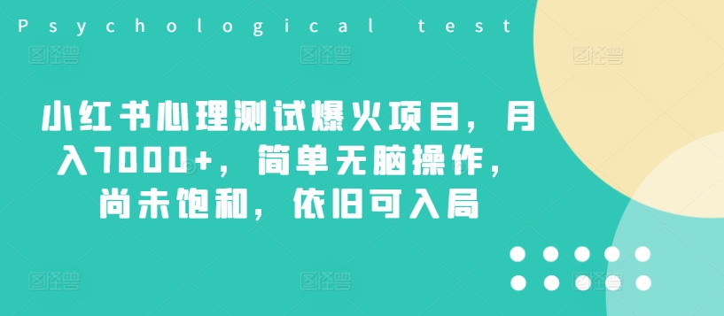 小红书心理测试爆火项目，月入7000+，简单无脑操作，尚未饱和，依旧可入局-梦清网创