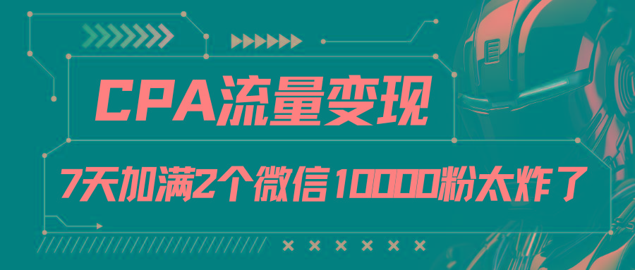 CPA流量变现，7天加满两个微信10000粉-梦清网创