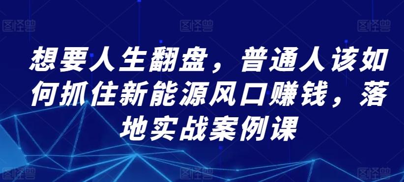 想要人生翻盘，普通人该如何抓住新能源风口赚钱，落地实战案例课-梦清网创