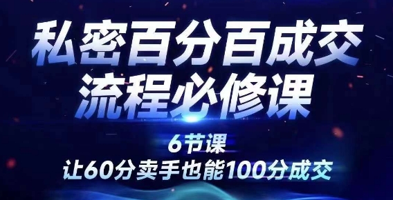 私密百分百成交流程线上训练营，绝对成交，让60分卖手也能100分成交-梦清网创