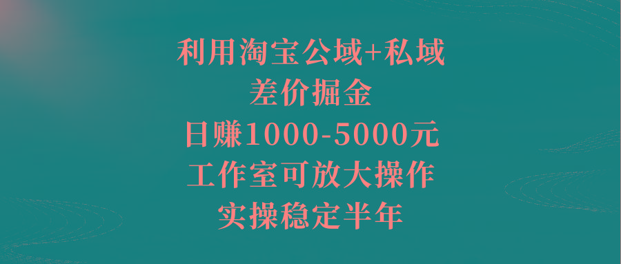 利用淘宝公域+私域差价掘金，日赚1000-5000元，工作室可放大操作，实操…-梦清网创
