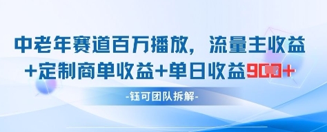 中老年赛道百万播放+流量主收益+定制收益，单日收益9张-梦清网创
