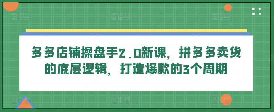 多多店铺操盘手2.0新课，拼多多卖货的底层逻辑，打造爆款的3个周期-梦清网创