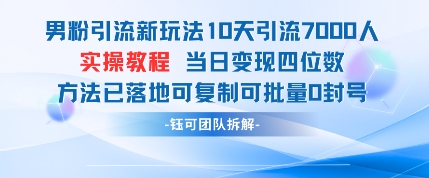 男粉引流新玩法10天引流7000人当日变现四位数可复制可批量0封号-梦清网创