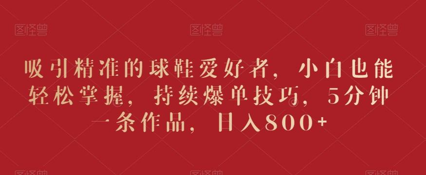 吸引精准的球鞋爱好者，小白也能轻松掌握，持续爆单技巧，5分钟一条作品，日入800+【揭秘】-梦清网创