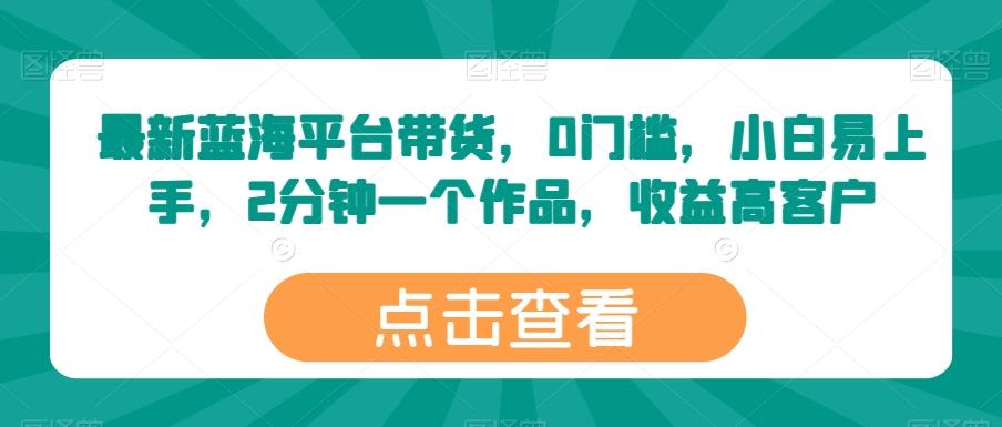 最新蓝海平台带货，0门槛，小白易上手，2分钟一个作品，收益高【揭秘】-梦清网创