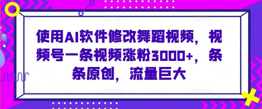 使用AI软件修改舞蹈视频，视频号一条视频涨粉3000+，条条原创，流量巨大【揭秘】-梦清网创