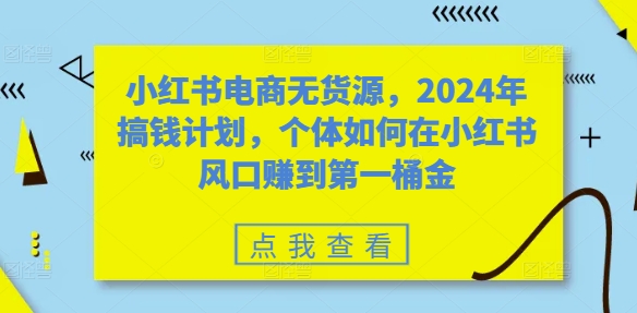 小红书电商无货源，2024年搞钱计划，个体如何在小红书风口赚到第一桶金-梦清网创