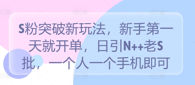 S粉突破新玩法，新手第一天就开单，日引N++老S批，一个人一个手机即可【揭秘】-梦清网创