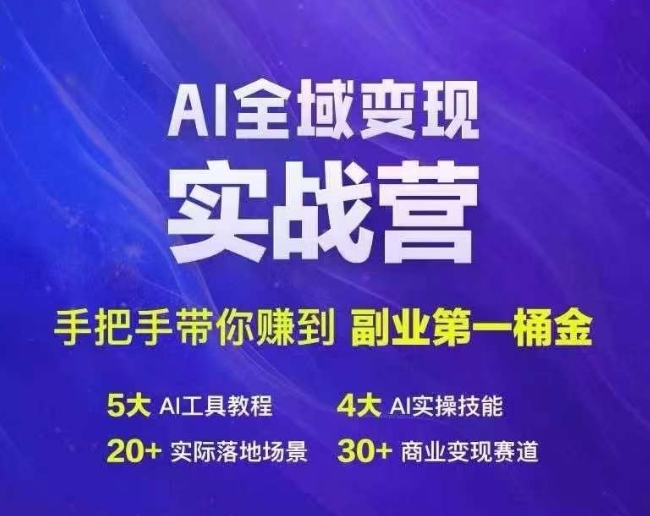 Ai全域变现实战营，手把手带你赚到副业第1桶金-梦清网创