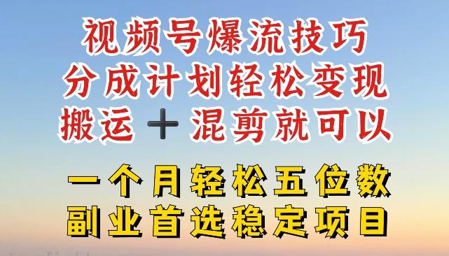 视频号爆流技巧，分成计划轻松变现，搬运 +混剪就可以，一个月轻松五位数稳定项目【揭秘】-梦清网创