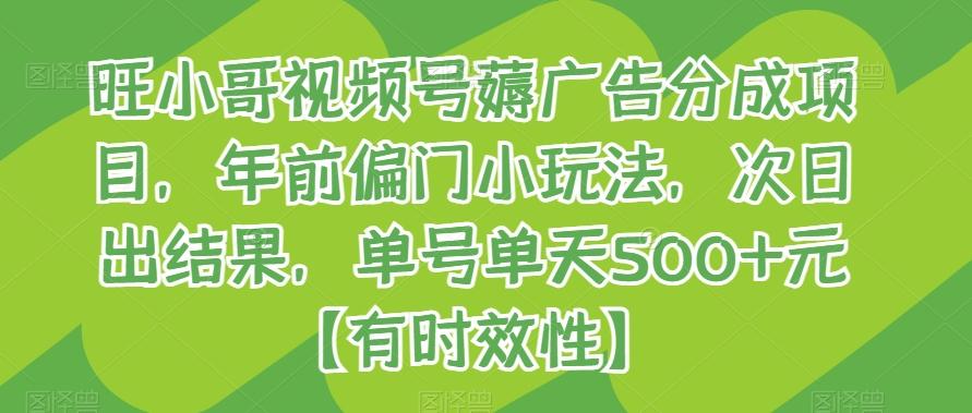 旺小哥视频号薅广告分成项目，年前偏门小玩法，次日出结果，单号单天500+元【有时效性】-梦清网创