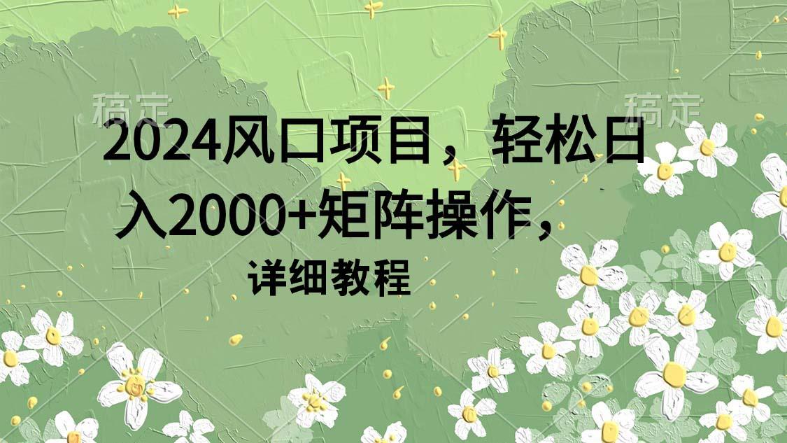 (9652期)2024风口项目，轻松日入2000+矩阵操作，详细教程-梦清网创