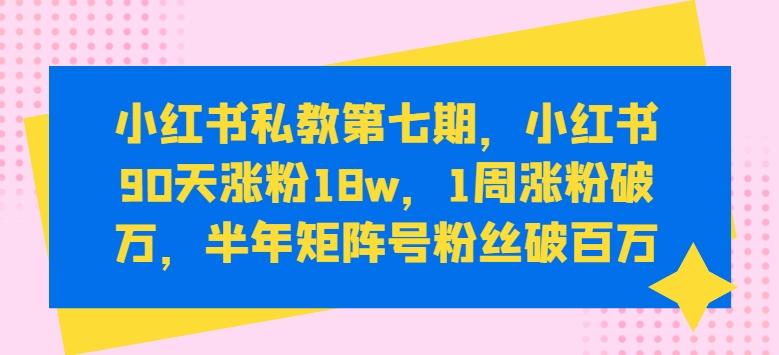 小红书私教第七期，小红书90天涨粉18w，1周涨粉破万，半年矩阵号粉丝破百万-梦清网创