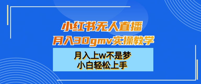 小红书无人直播月入30gmv实操教学，月入上w不是梦，小白轻松上手【揭秘】-梦清网创