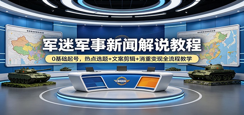 军迷军事新闻解说教程:0基础起号,热点选题+文案剪辑+消重变现全流程教学-梦清研习社