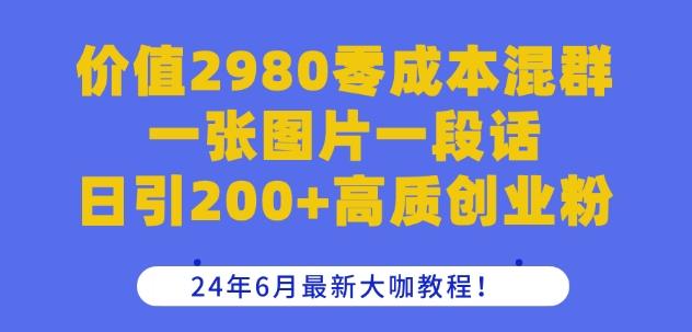 价值2980零成本混群一张图片一段话日引200+高质创业粉，24年6月最新大咖教程【揭秘】-梦清网创