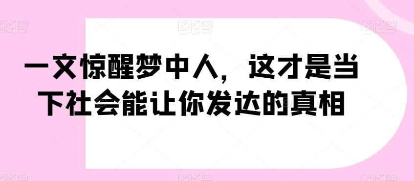 一文惊醒梦中人，这才是当下社会能让你发达的真相【公众号付费文章】-梦清网创