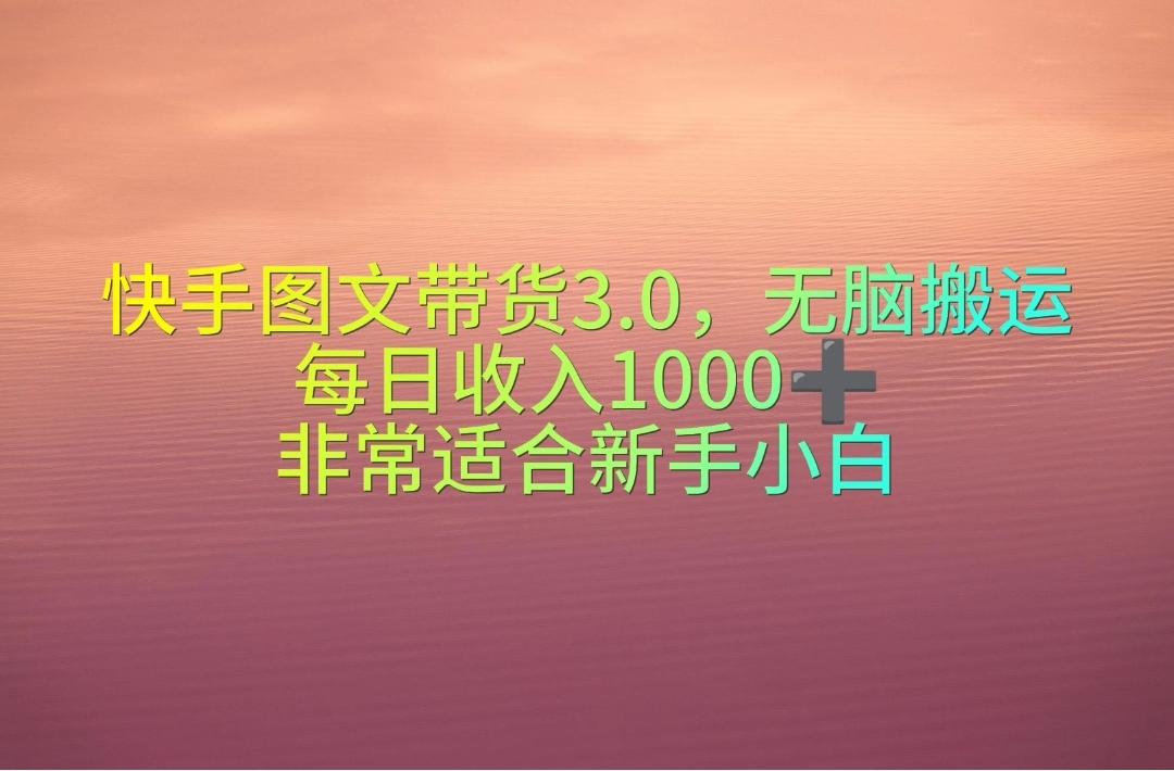 快手图文带货3.0，无脑搬运，每日收入1000＋，非常适合新手小白-梦清网创