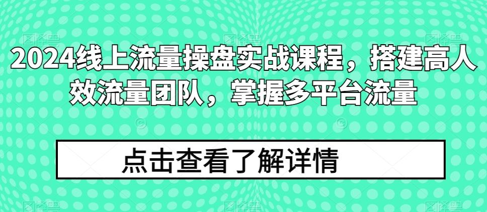 2024线上流量操盘实战课程，搭建高人效流量团队，掌握多平台流量-梦清网创