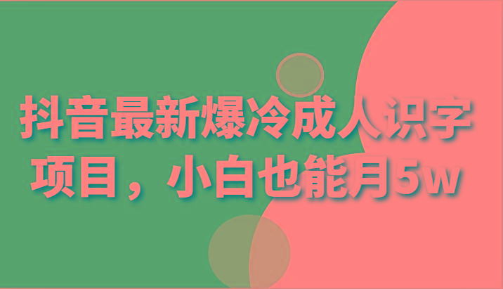 抖音最新爆冷成人识字项目，小白也能月5w-梦清网创