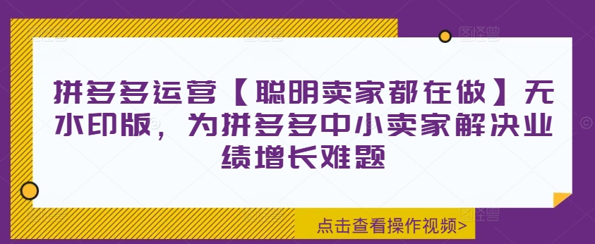 拼多多运营【聪明卖家都在做】无水印版，为拼多多中小卖家解决业绩增长难题-梦清网创
