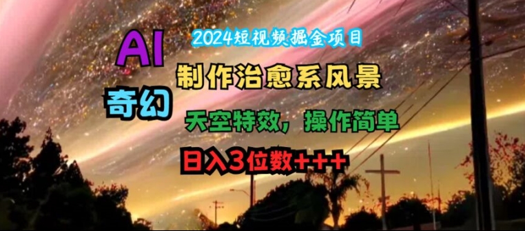 2024短视频掘金项目，AI制作治愈系风景，奇幻天空特效，操作简单，日入3位数【揭秘】-梦清网创