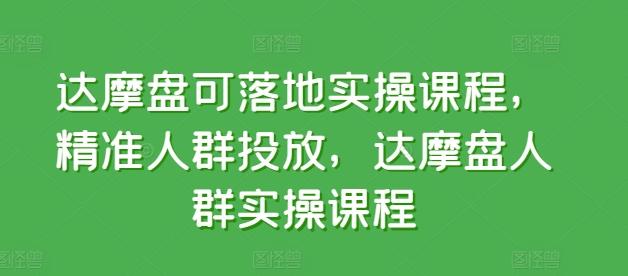 达摩盘可落地实操课程，精准人群投放，达摩盘人群实操课程-梦清网创