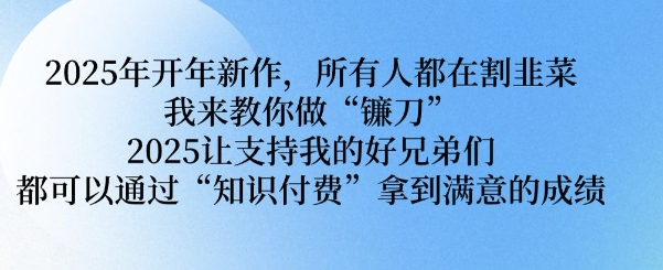 2025年开年新作，所有人都在割韭菜，我来教你做“镰刀” 2025让支持我的好兄弟们都可以通过“知识付费”拿到满意的成绩【揭秘】-梦清网创