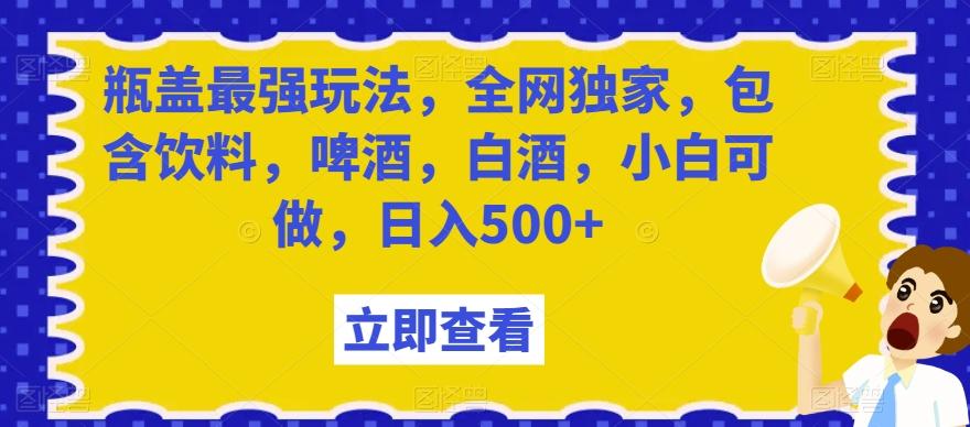 瓶盖最强玩法，全网独家，包含饮料，啤酒，白酒，小白可做，日入500+【揭秘】-梦清网创