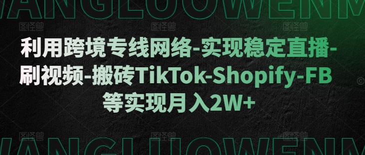 利用跨境专线网络-实现稳定直播-刷视频-搬砖TikTok-Shopify-FB等实现月入2W+【揭秘】-梦清网创