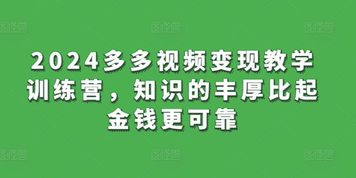 2024多多视频变现教学训练营，知识的丰厚比起金钱更可靠-梦清网创