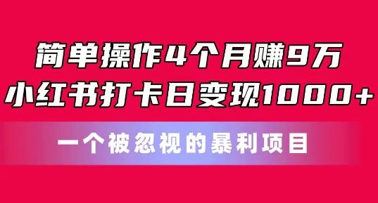 简单操作4个月赚9w，小红书打卡日变现1k，一个被忽视的暴力项目【揭秘】-梦清网创