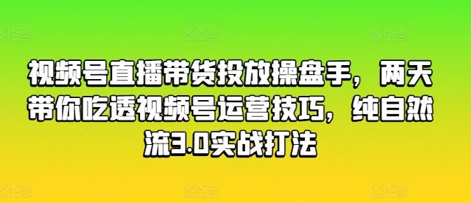 视频号直播带货投放操盘手，两天带你吃透视频号运营技巧，纯自然流3.0实战打法-梦清网创