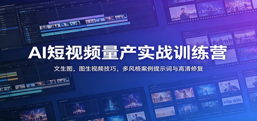 AI短视频量产实战训练营:文生图,图生视频技巧,多风格案例提示词与高清修复-梦清研习社