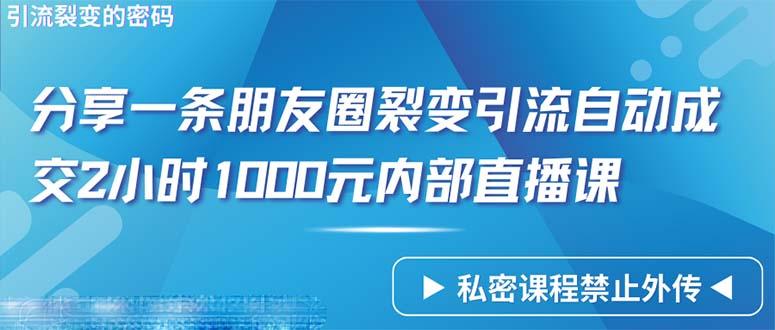 (9850期)仅靠分享一条朋友圈裂变引流自动成交2小时1000内部直播课程-梦清网创