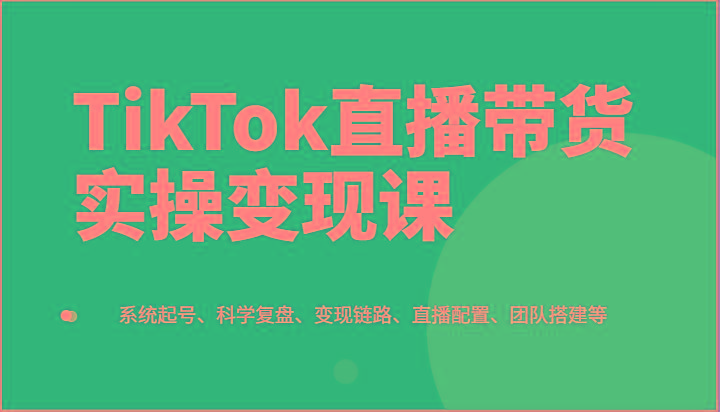 TikTok直播带货实操变现课：系统起号、科学复盘、变现链路、直播配置、团队搭建等-梦清网创