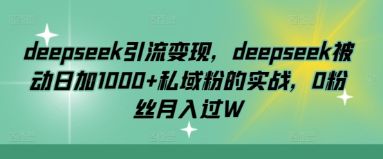 deepseek引流变现，deepseek被动日加1000+私域粉的实战，0粉丝月入过W-梦清网创