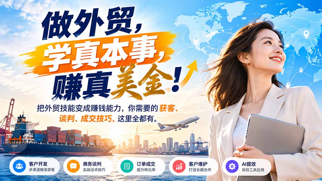 做外贸,学真本事,赚真美金!把外贸技能变成赚钱能力,你需要的获客、谈判、成交技巧,这里全都有-梦清研习社