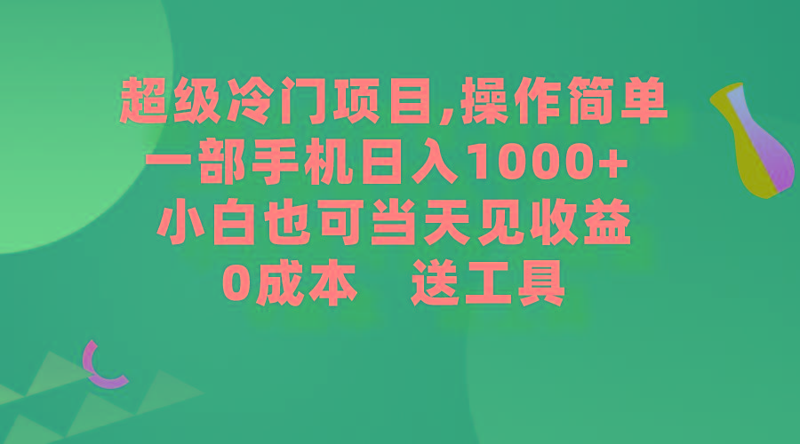 (9291期)超级冷门项目,操作简单，一部手机轻松日入1000+，小白也可当天看见收益-梦清网创