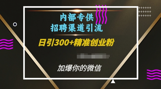 内部招聘渠道日引流300+创业粉，加爆你的微信【揭秘】-梦清网创
