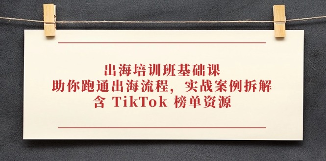 出海培训班基础课，助你跑通出海流程，实战案例拆解，含 TikTok 榜单资源-梦清网创