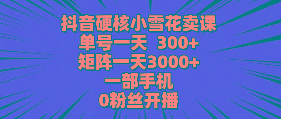 (9551期)抖音硬核小雪花卖课，单号一天300+，矩阵一天3000+，一部手机0粉丝开播-梦清网创